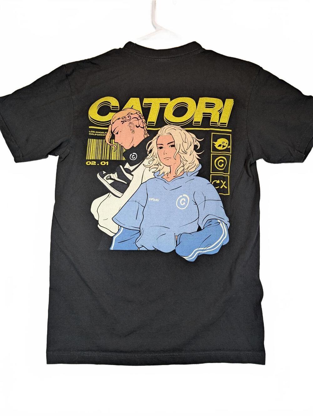 Catori Anime Graphic T Shirt Streetwear Cartoon Print Black Mens Medium